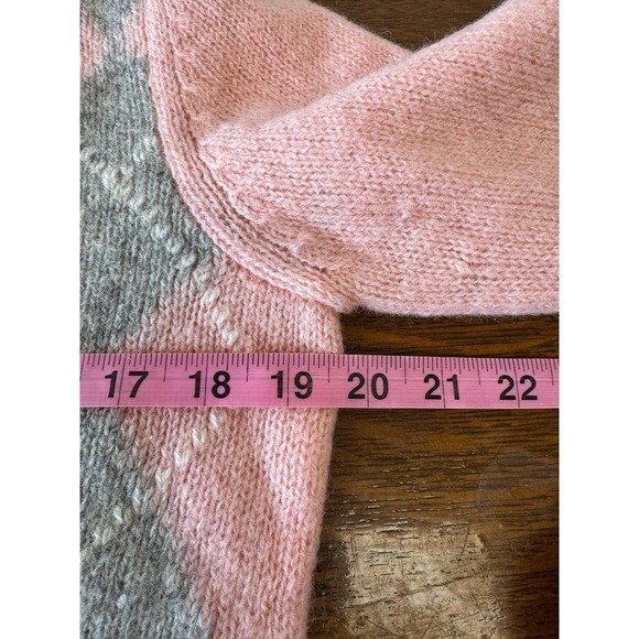 Vintage Burberrys Sweater Womens Medium Pink Argyle Shetland Wool Scotland 80s - Picture 4 of 6